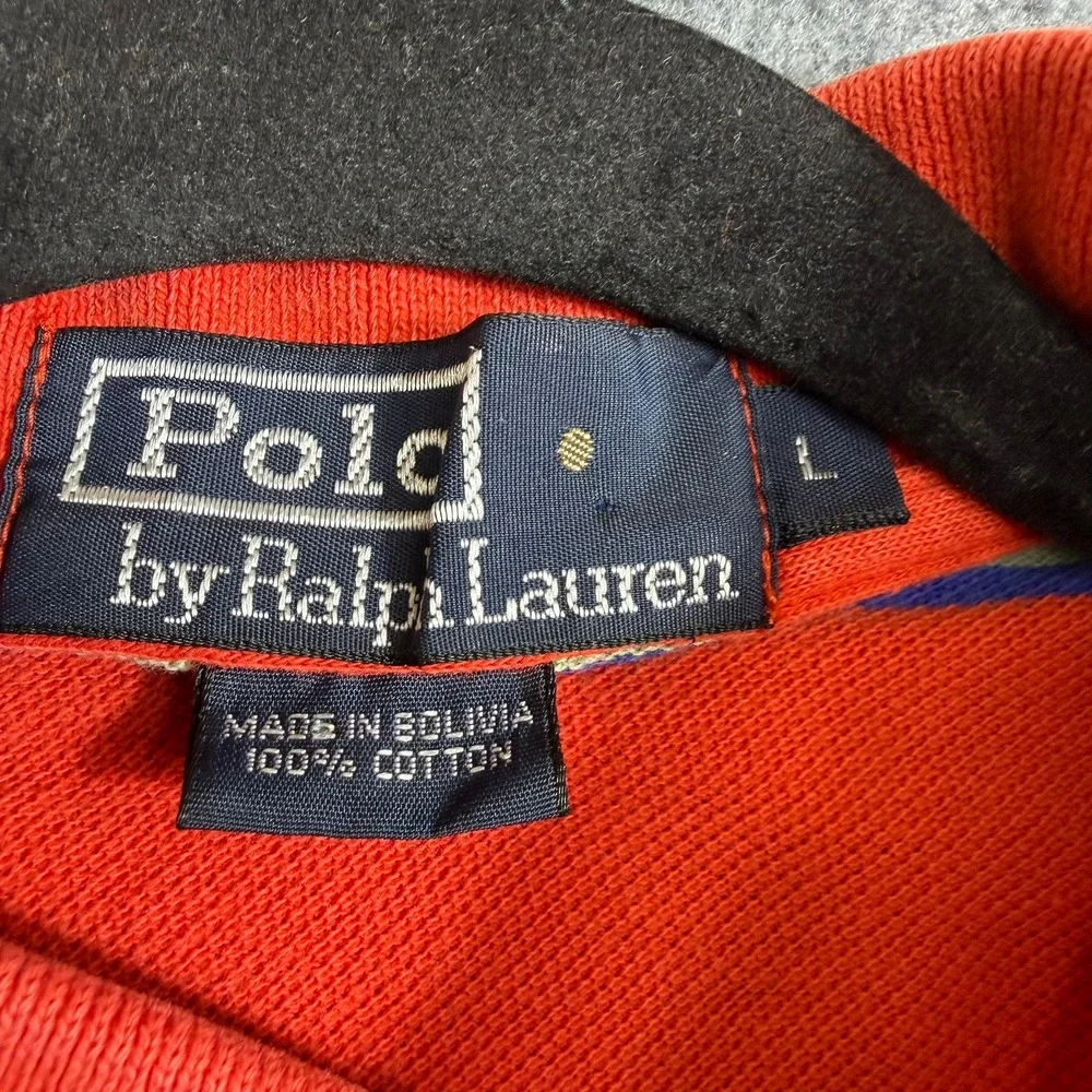 Polo Ralph Lauren Polo Shirt Mens L Orange Striped Short Sleeve Cotton Logo
